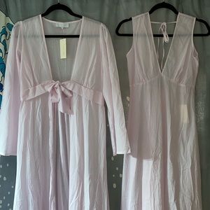 EVERYDAY RITUAL Amelia Nightgown and Diana Robe in Pink Whisper Cotton